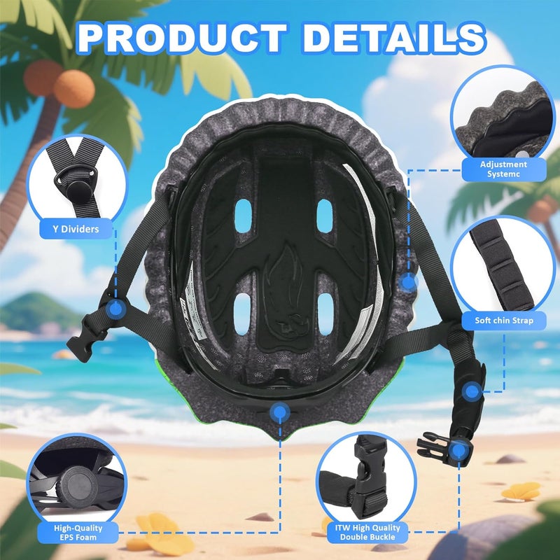 Bavilk Toddler Kids Bike Helmet,3D Dinosaur Helmets for Boys Girls Infant/Baby to Children 1/2/3/4/5/6/7/8 Years Old Lightweight Adjustable Multi-Sports Bicycle Scooter Skateboard Skating Cycling - Image 5